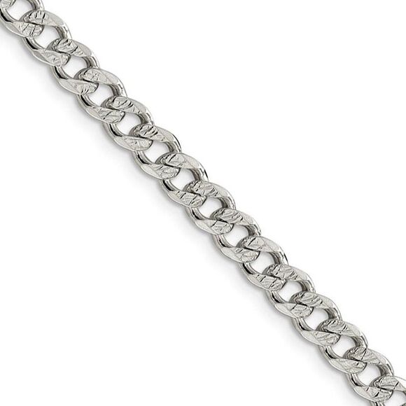 5.5mm Sterling Silver Solid Pave Curb Chain Necklace 22 Inch